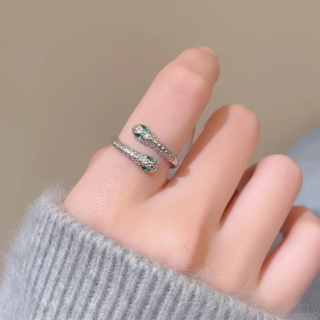 Sparkling Double-Headed Snake Index Finger Ring