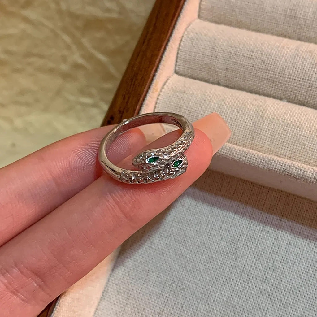 Sparkling Double-Headed Snake Index Finger Ring