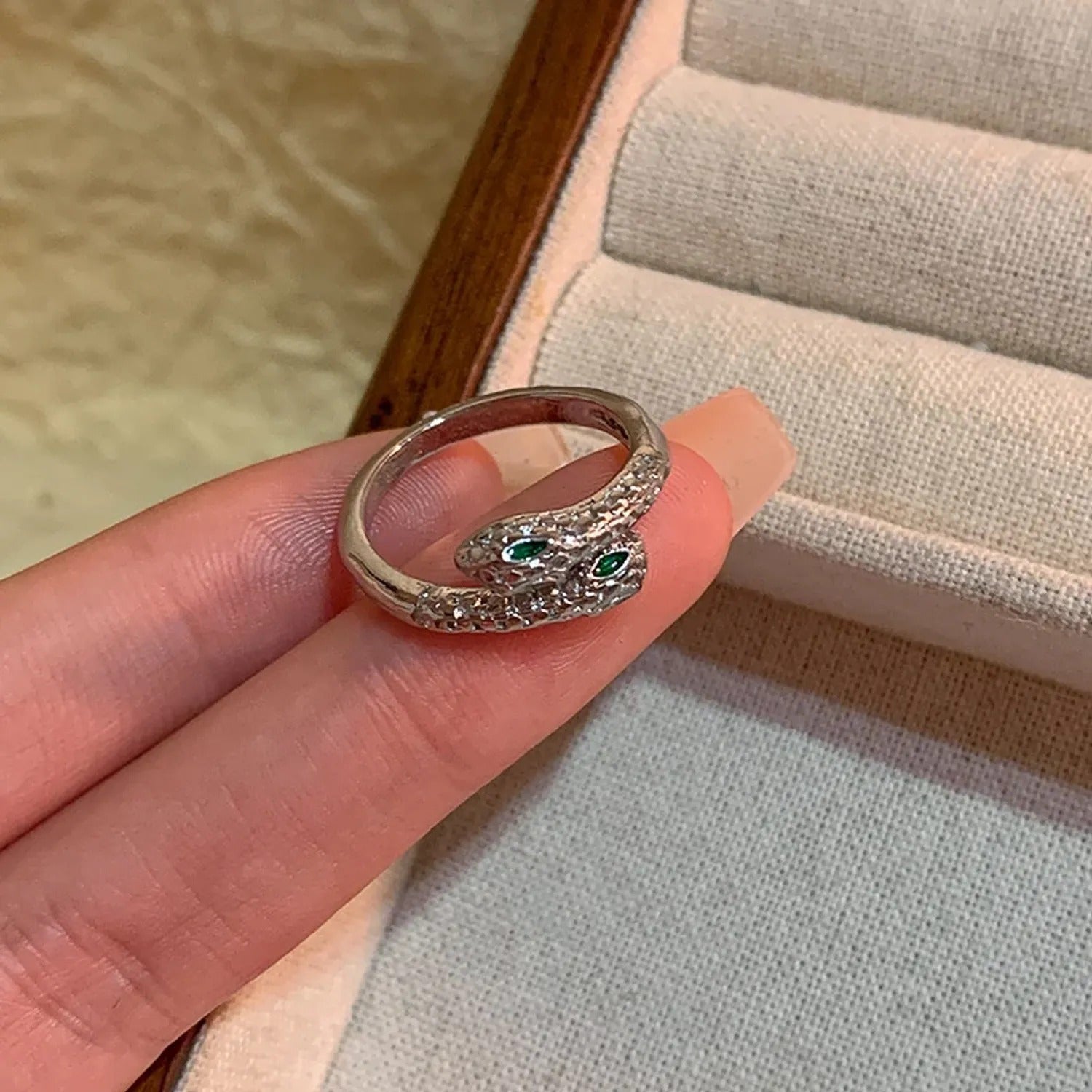 Sparkling Double-Headed Snake Index Finger Ring