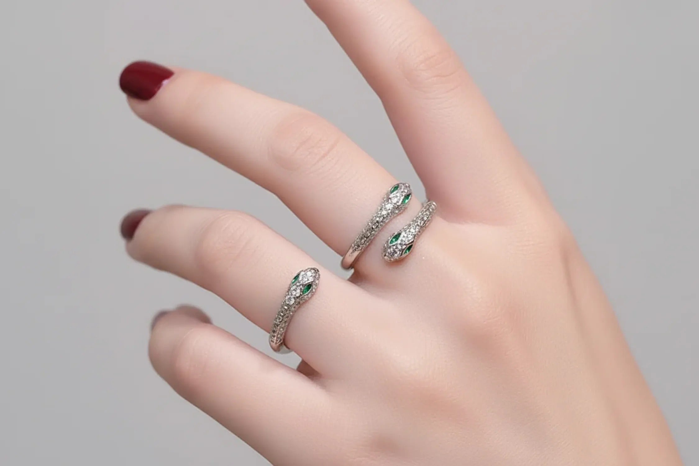 Sparkling Double-Headed Snake Index Finger Ring