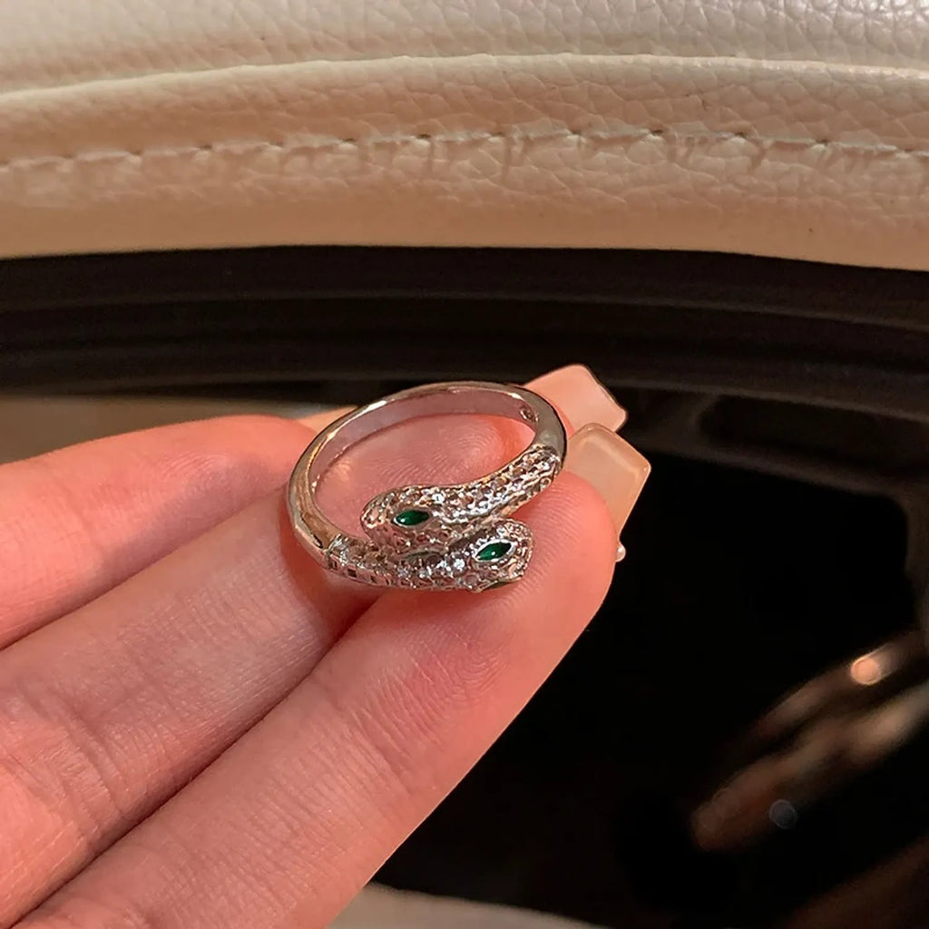 Sparkling Double-Headed Snake Index Finger Ring