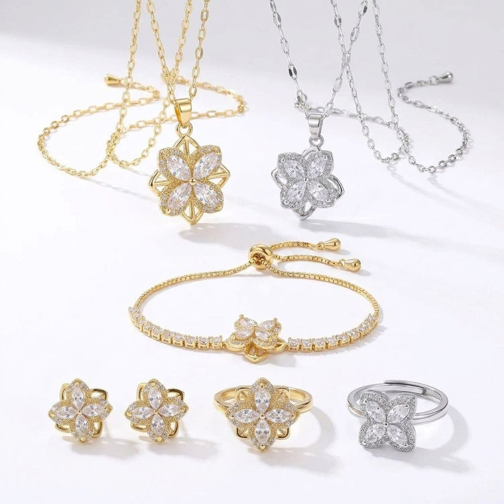 Spinning Clover Titanium Steel Gold Jewelry Set - Necklaces, Rings & Bracelets — all variants