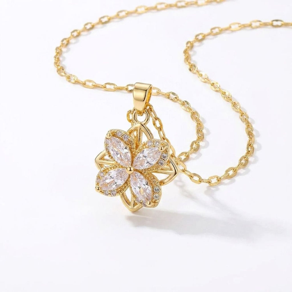Spinning Clover Titanium Steel Gold Jewelry Set - Necklaces, Rings & Bracelets
