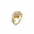 Spinning Sunflower Fidget Ring with Purple Zircon Stone, Gold Jewelry Open Band