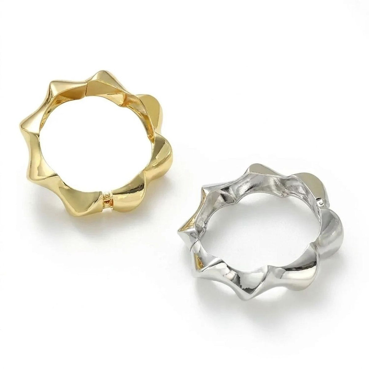 Spiral Threaded Open Cuff Bracelet - Electroplated Geometric Bangle - Gold Bracelets for Women & Jewelry