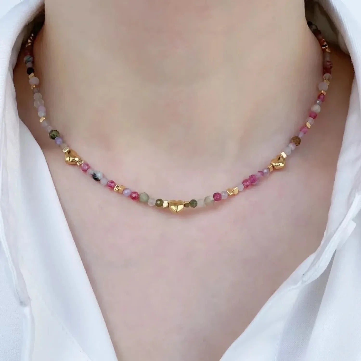 Spring Prelude Multicolor Bead Clavicle Necklace