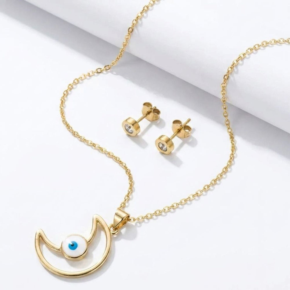 Square Halo Zirconia Gold Plated Necklace and Earring Set