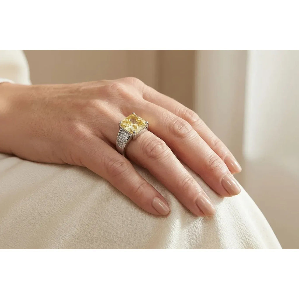 Square Ice-Cut Cubic Zirconia Statement Ring in Gold-Plated Brass