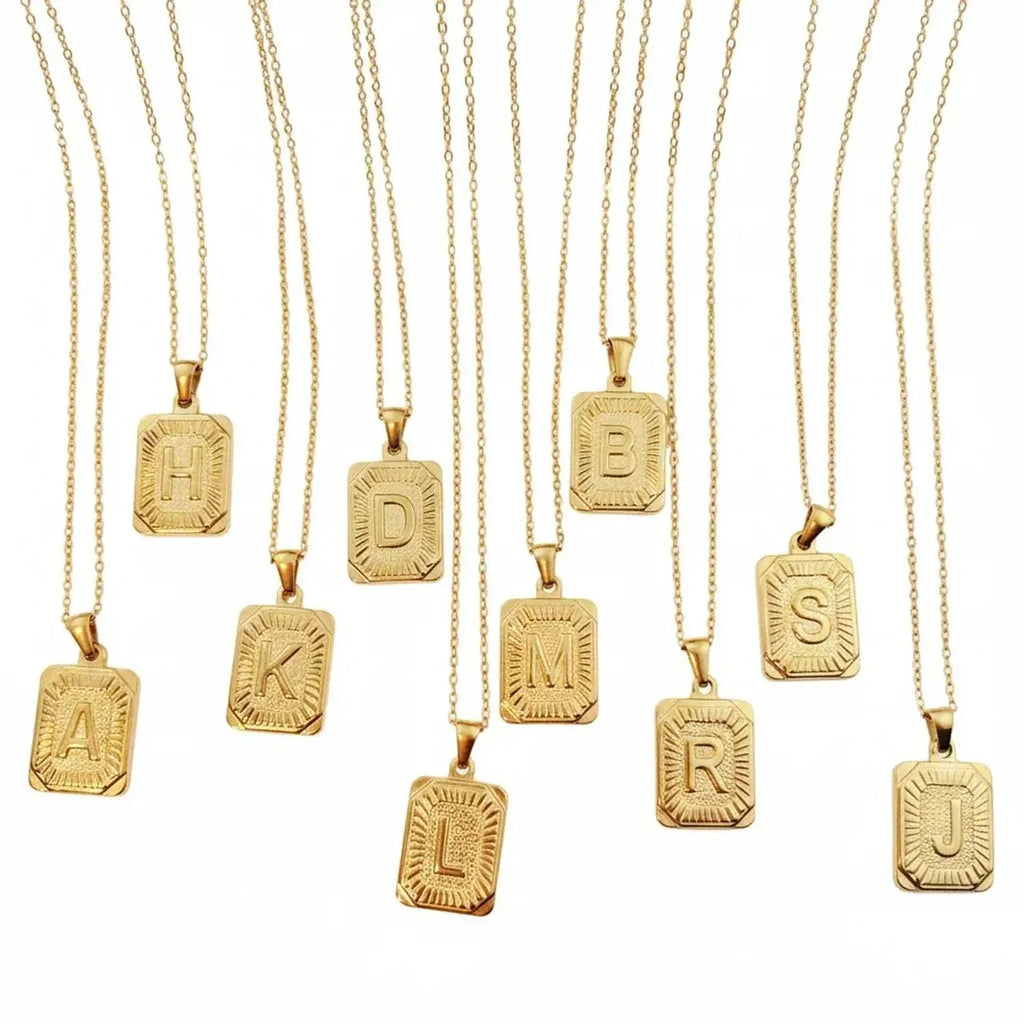 Square Stainless Steel Letter Pendant Necklace