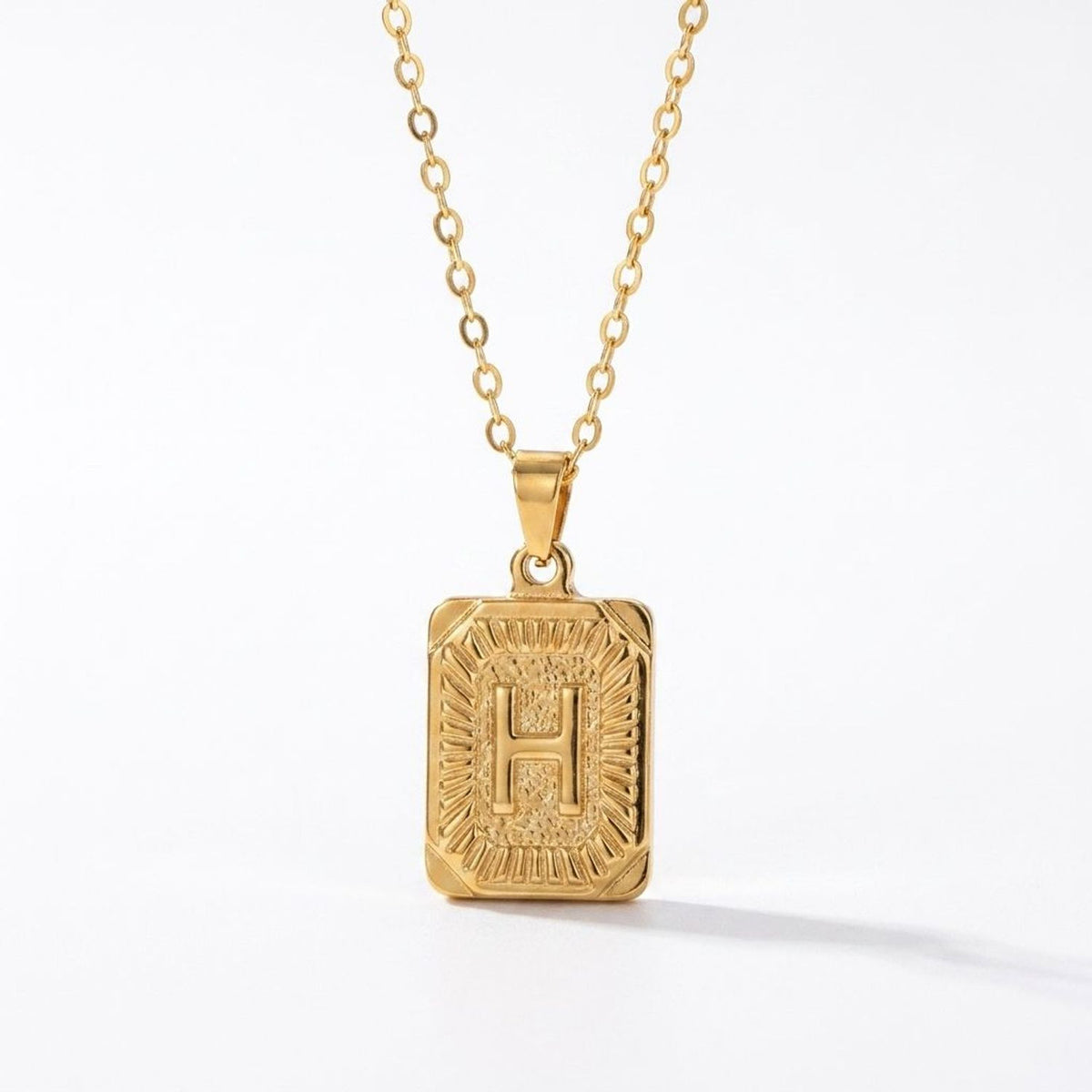 Square Stainless Steel Letter Pendant Necklace