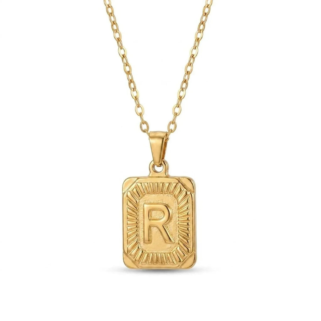 Square Stainless Steel Letter Pendant Necklace