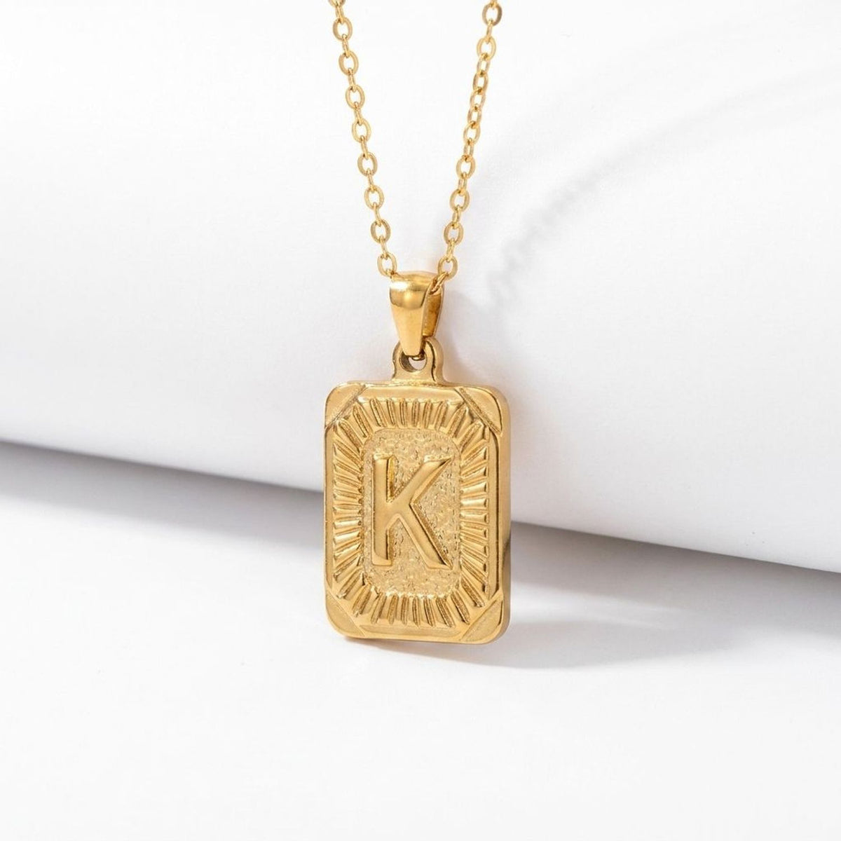 Square Stainless Steel Letter Pendant Necklace