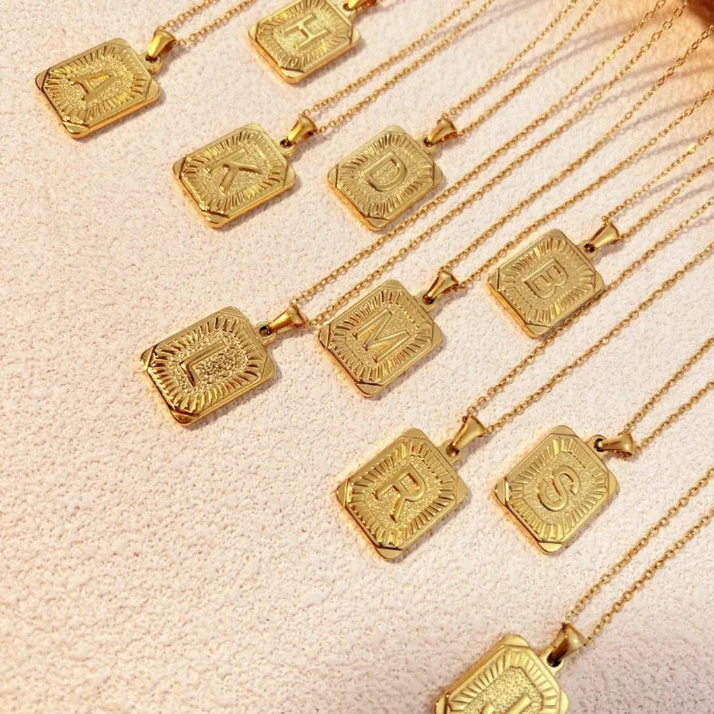 Square Stainless Steel Letter Pendant Necklace