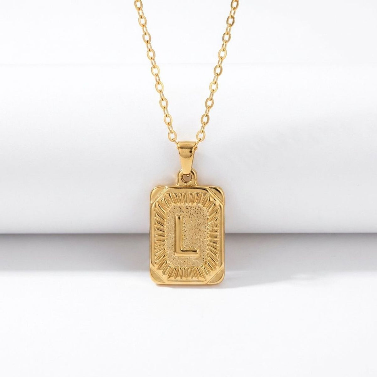 Square Stainless Steel Letter Pendant Necklace