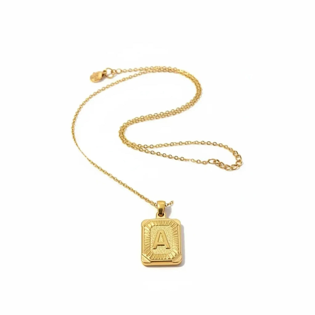 Square Stainless Steel Letter Pendant Necklace