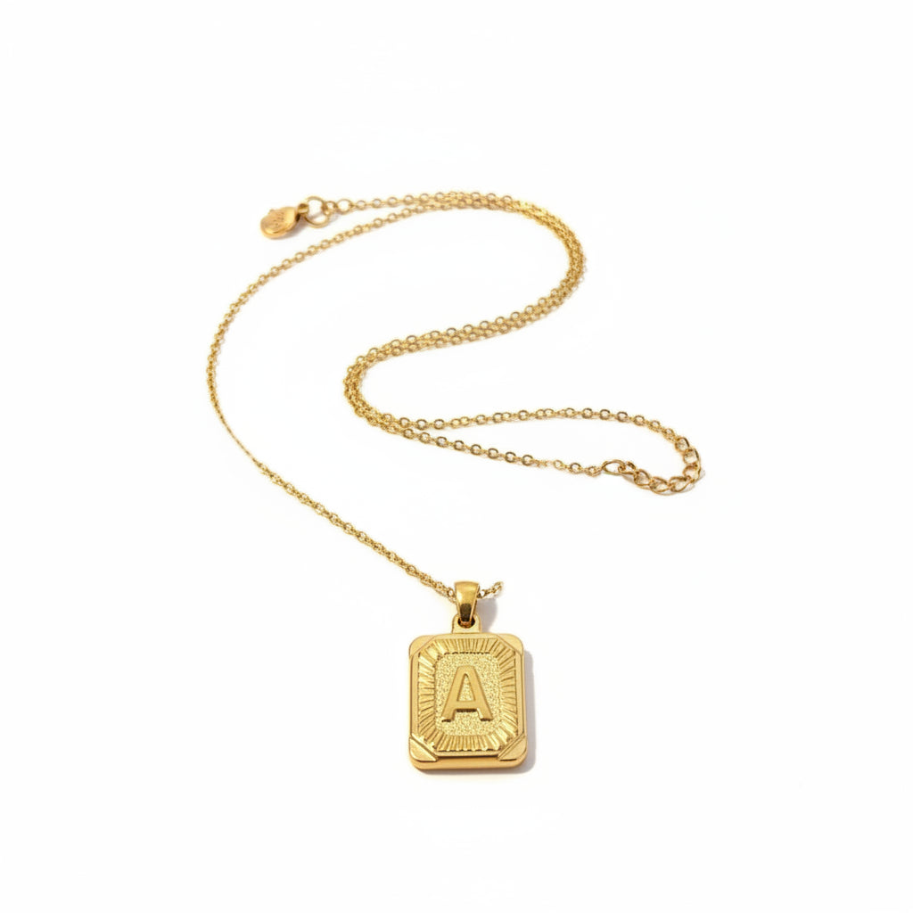 Square Stainless Steel Letter Pendant Necklace