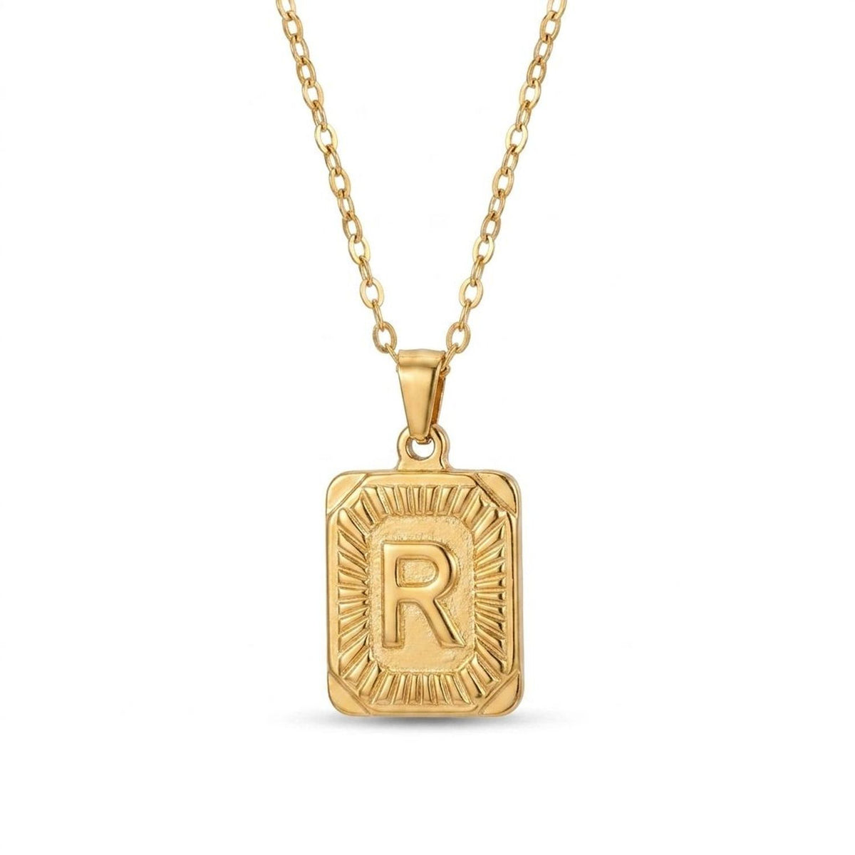 Square Stainless Steel Letter Pendant Necklace