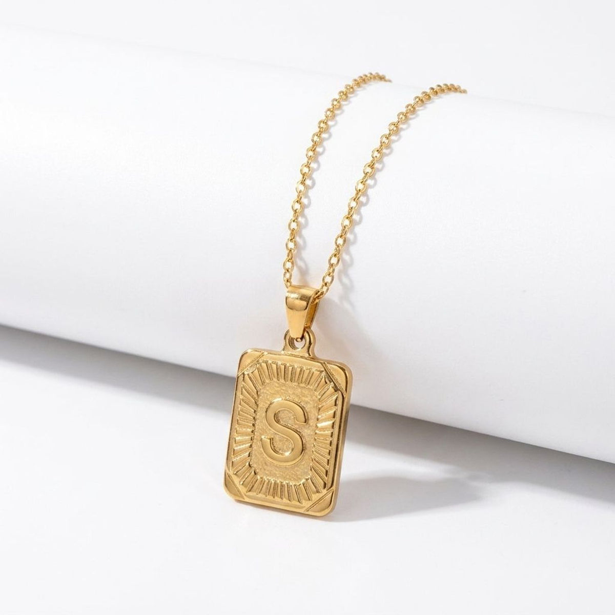 Square Stainless Steel Letter Pendant Necklace