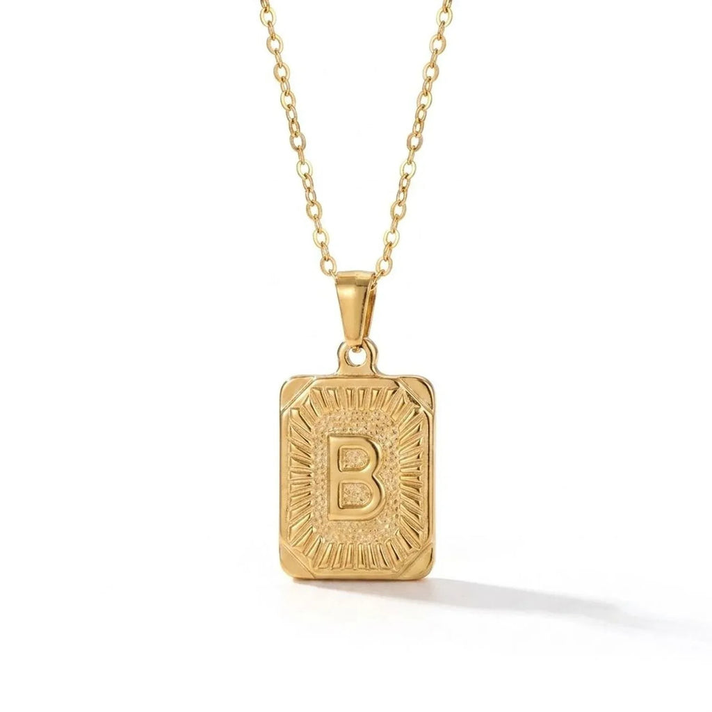 Square Stainless Steel Letter Pendant Necklace