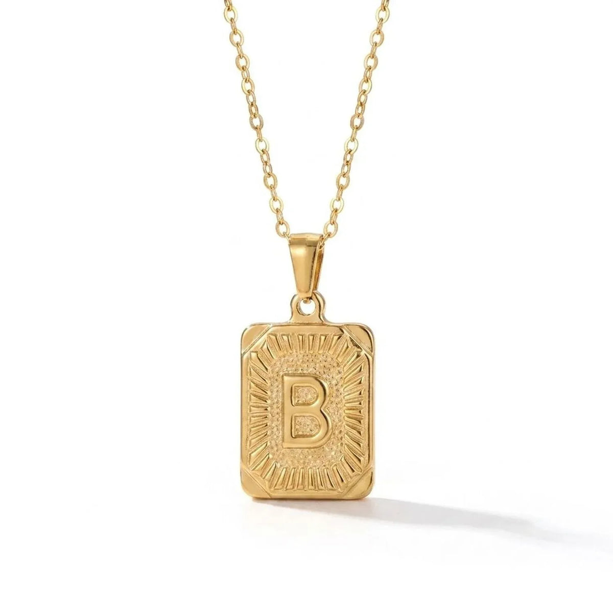 Square Stainless Steel Letter Pendant Necklace