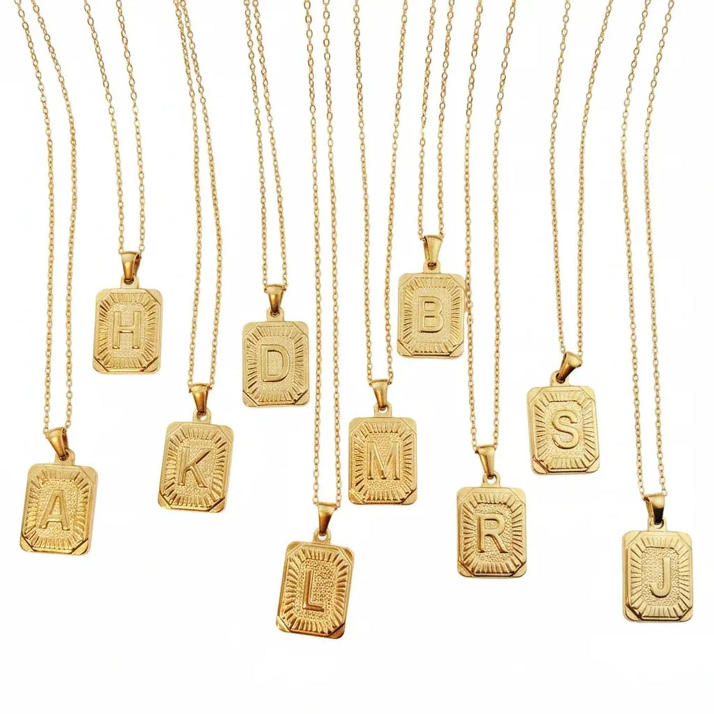 Square Stainless Steel Letter Pendant Necklace