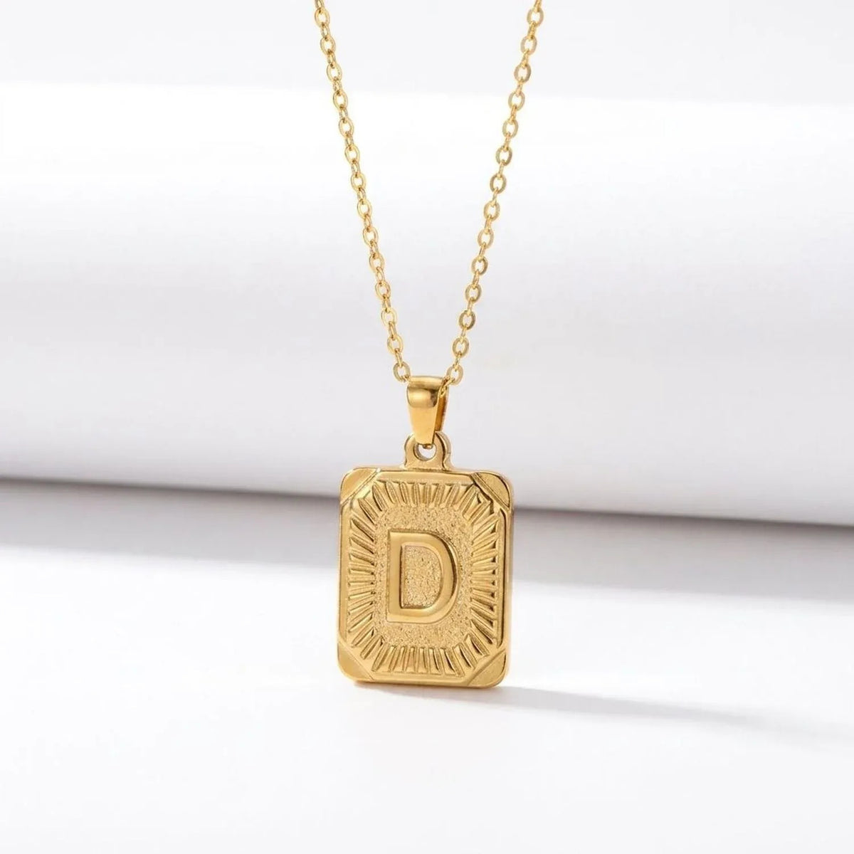 Square Stainless Steel Letter Pendant Necklace