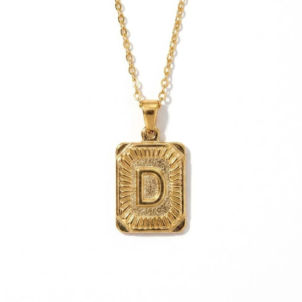 Square Stainless Steel Letter Pendant Necklace