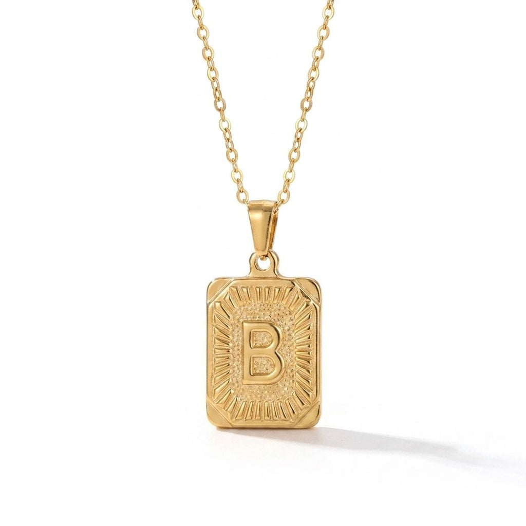 Square Stainless Steel Letter Pendant Necklace