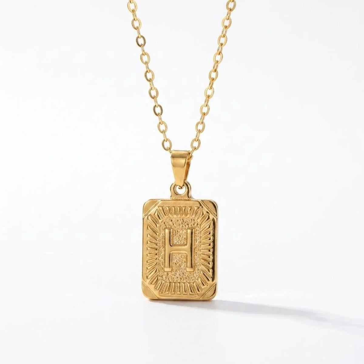 Square Stainless Steel Letter Pendant Necklace