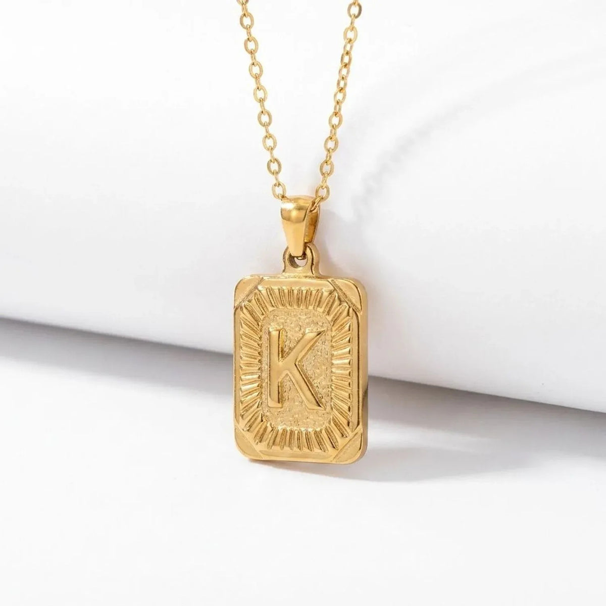 Square Stainless Steel Letter Pendant Necklace