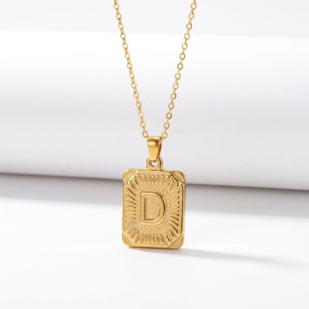 Square Stainless Steel Letter Pendant Necklace