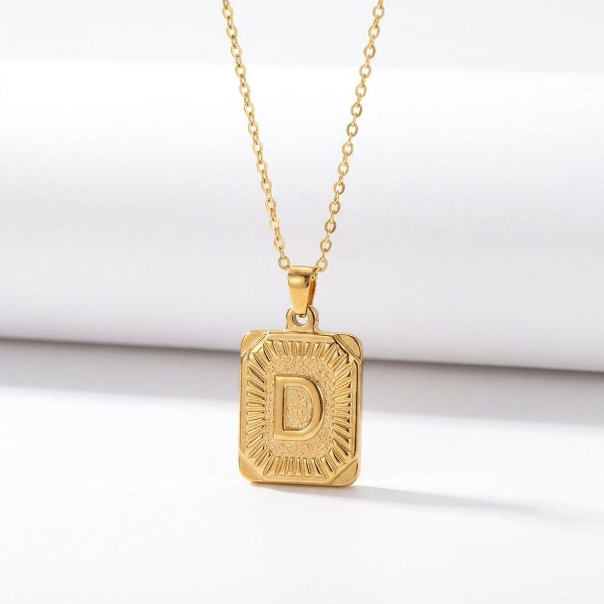 Square Stainless Steel Letter Pendant Necklace