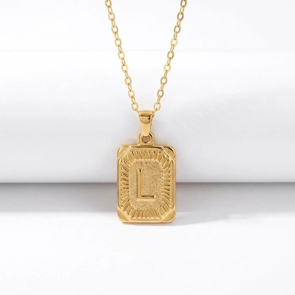 Square Stainless Steel Letter Pendant Necklace