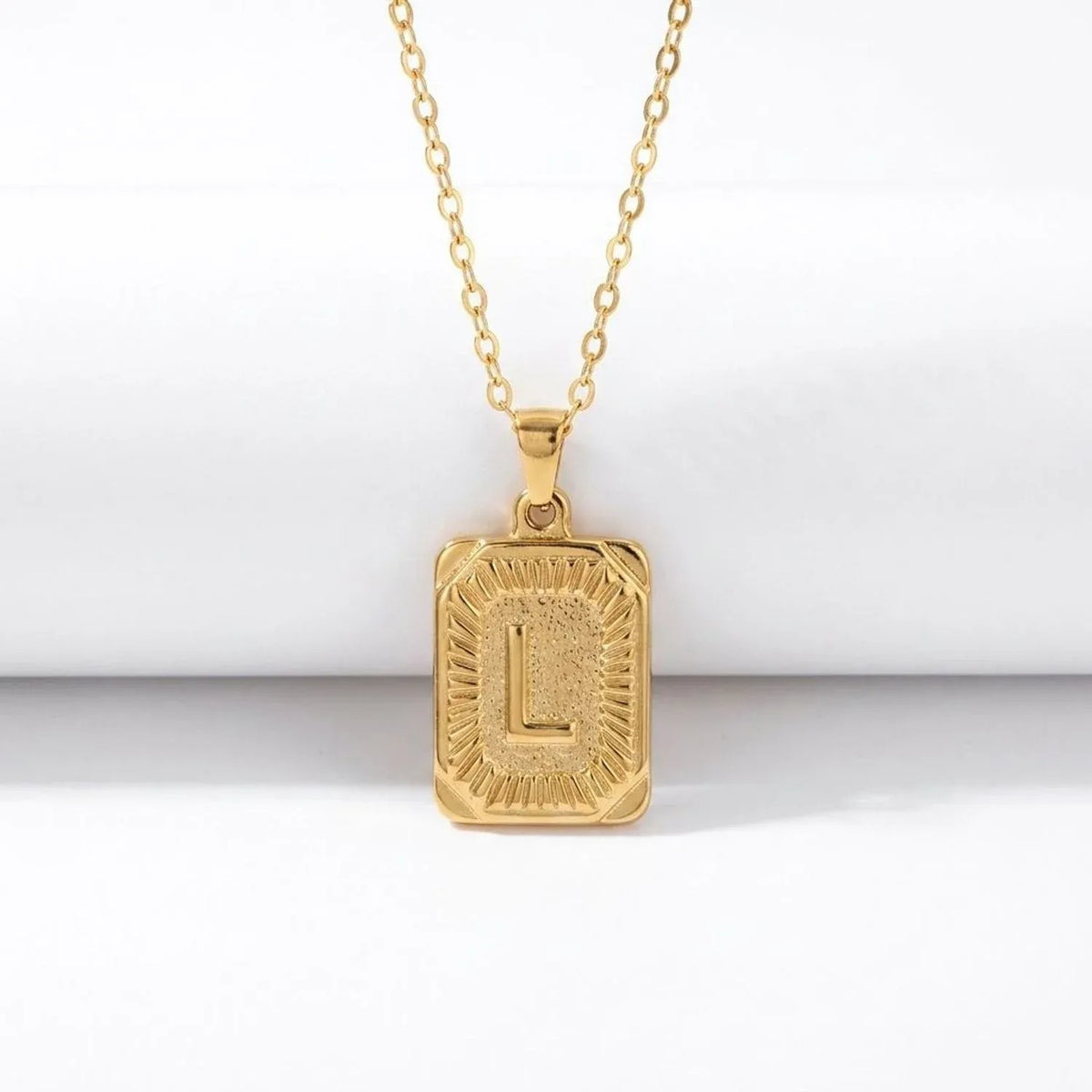 Square Stainless Steel Letter Pendant Necklace