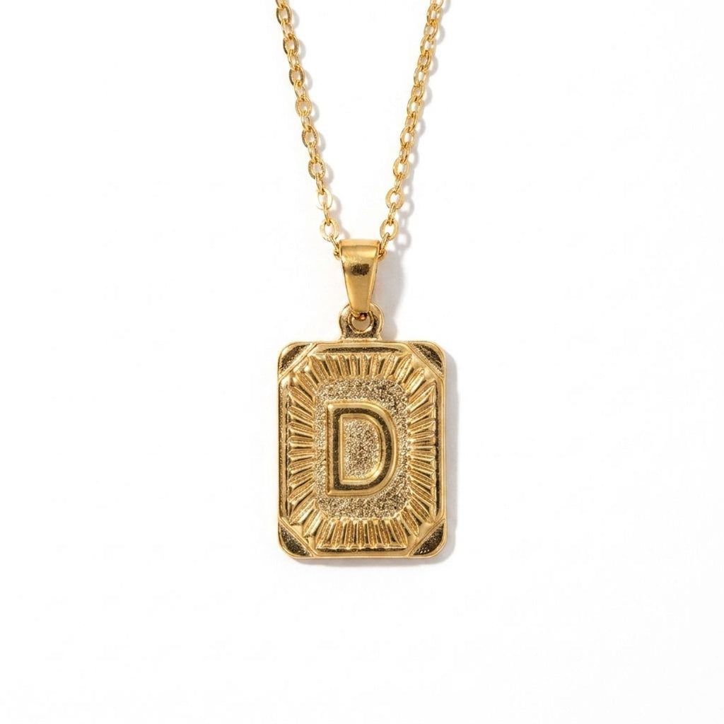Square Stainless Steel Letter Pendant Necklace