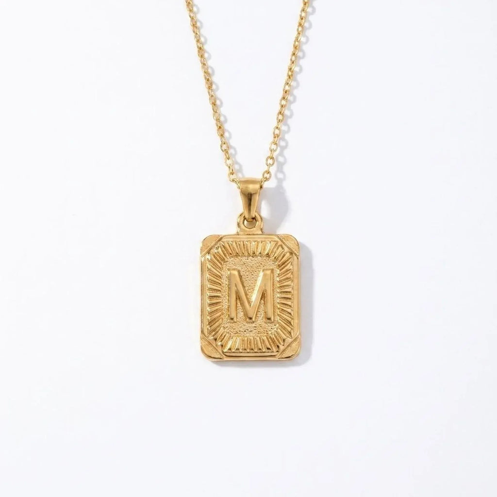 Square Stainless Steel Letter Pendant Necklace