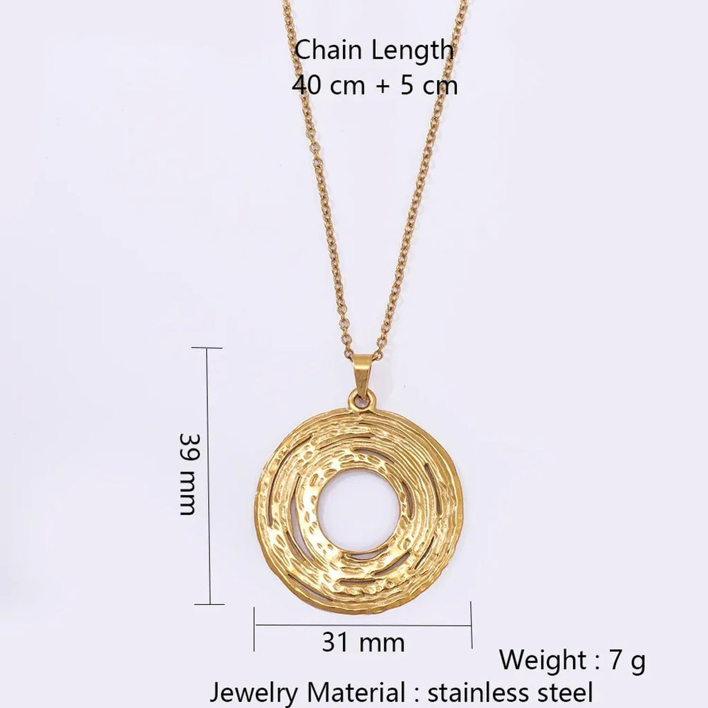 Stainless Steel Geometric Disc Pendant Necklace