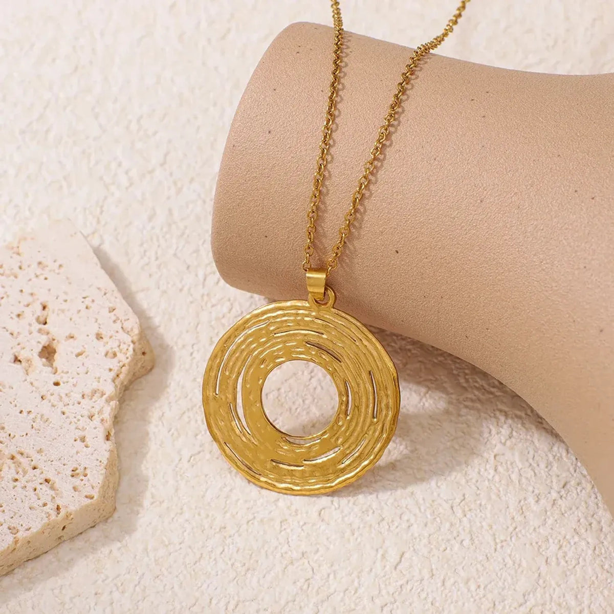 Stainless Steel Geometric Disc Pendant Necklace