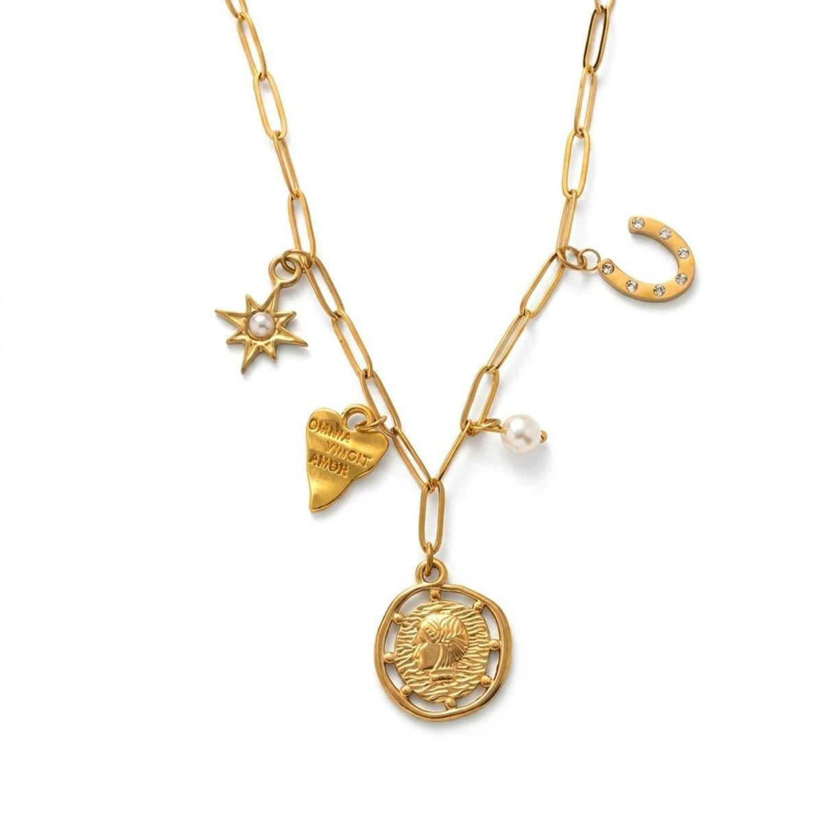Stainless Steel New-Style Coin-Shaped Irregular Zircon-Inlaid Agate Natural Stone Pendant Necklace