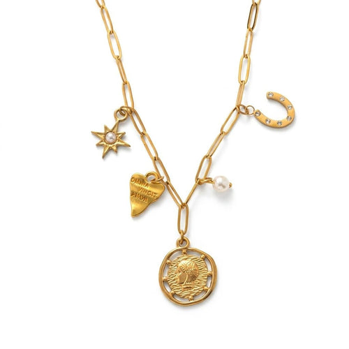 Stainless Steel New-Style Coin-Shaped Irregular Zircon-Inlaid Agate Natural Stone Pendant Necklace