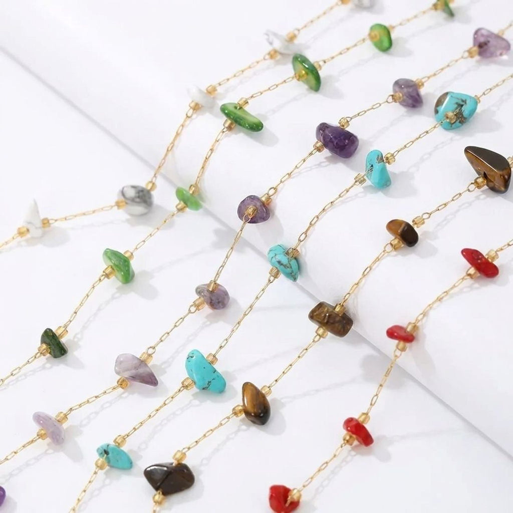 Sunlit Geometric Natural Stone Pendant Necklace in Gold Plated Titanium Steel