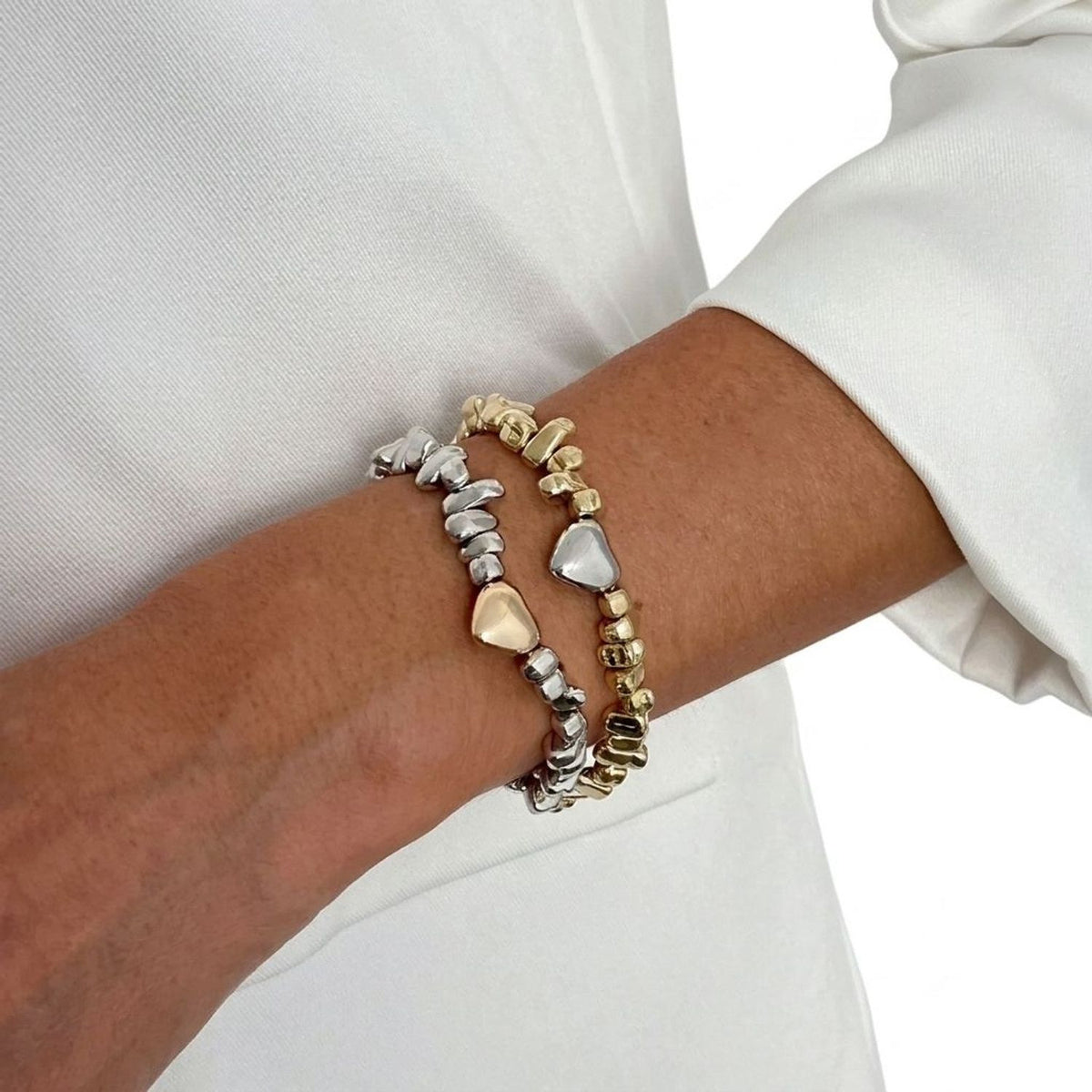 Sweetheart Beaded Heart Charm and Tassel Bracelet - Gold Bracelets for Women & Multi Tones