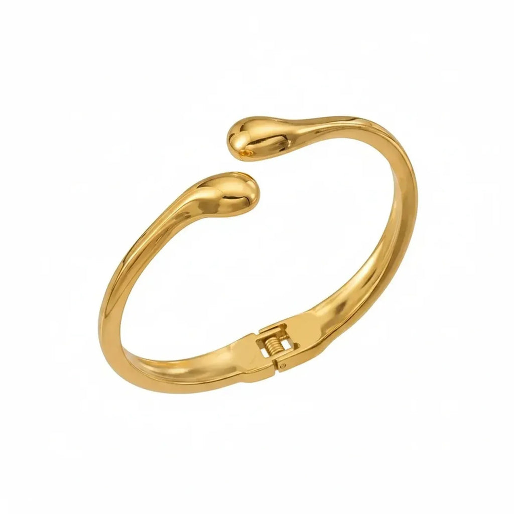 Teardrop Tip Open Cuff Bangle - Stainless Steel Minimalist Bracelet