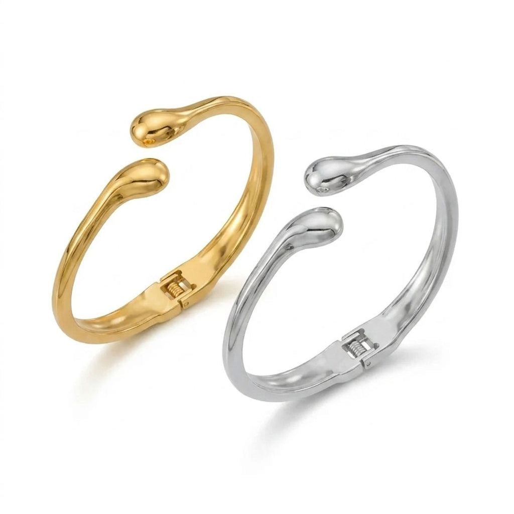 Teardrop Tip Open Cuff Bangle - Stainless Steel Minimalist Bracelet