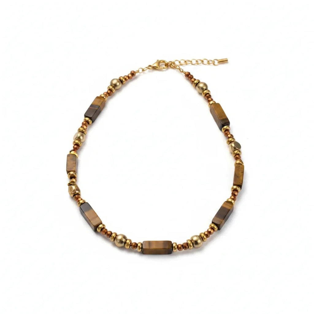Tiger Eye Melanin Beaded Layered Clavicle Necklace