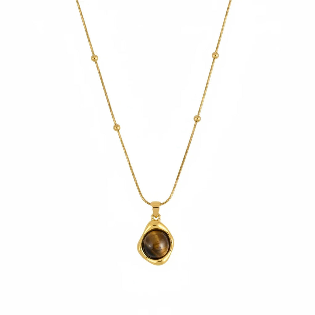 Tiger Eye Melanin Beaded Layered Clavicle Necklace