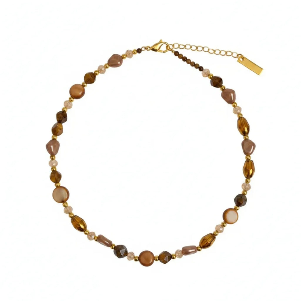 Tiger Eye Melanin Beaded Layered Clavicle Necklace
