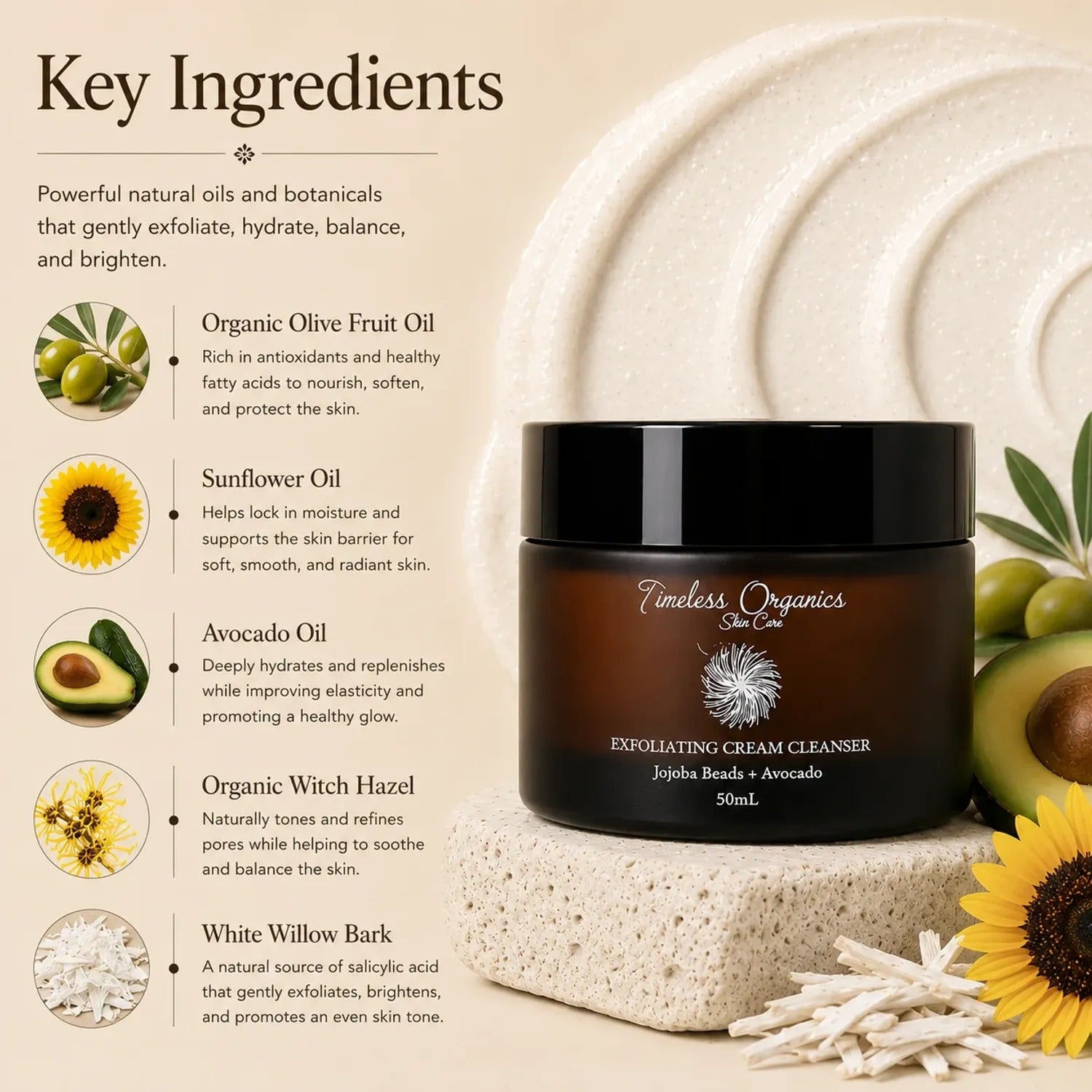 Timeless Organics Skin Care — Exfoliating Creme Cleanser - Brightening + Toning