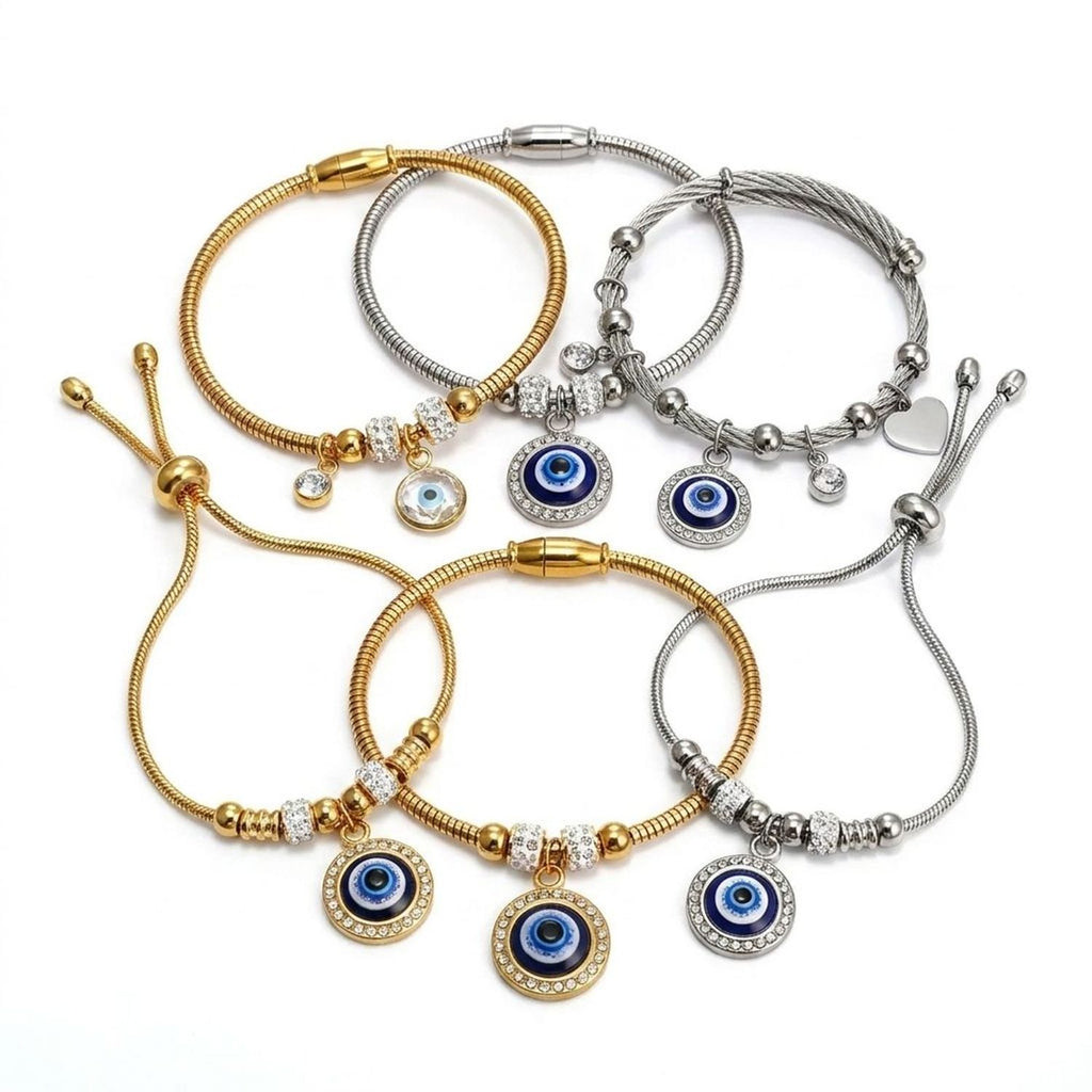 Turkish Evil Eye Bracelet & Bangle in Titanium Steel - Gold Bracelets for Women