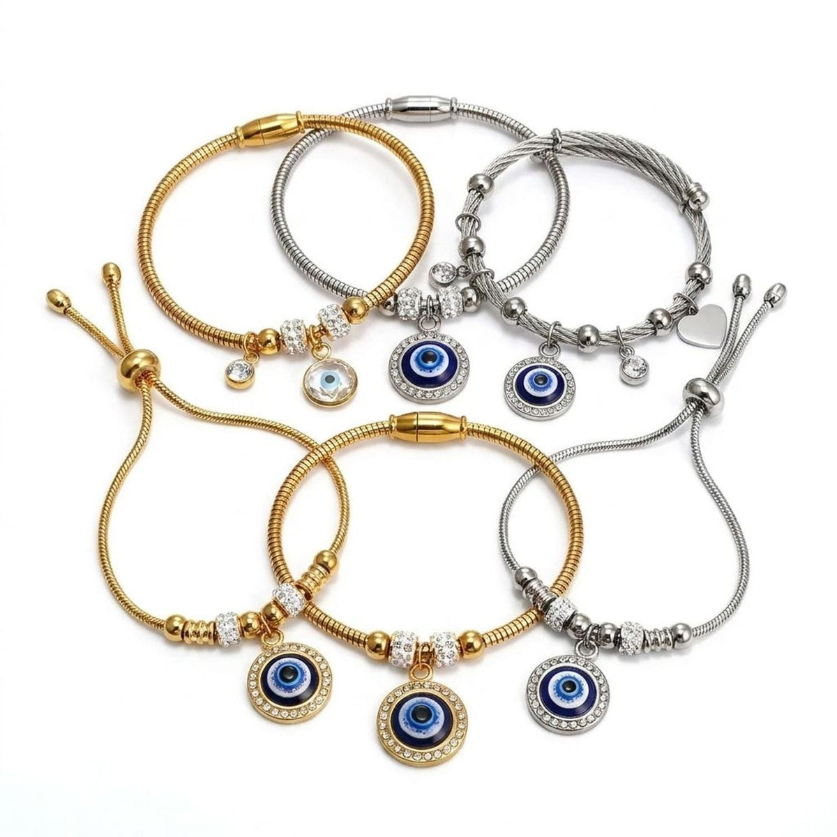 Turkish Evil Eye Bracelet & Bangle in Titanium Steel - Gold Bracelets for Women
